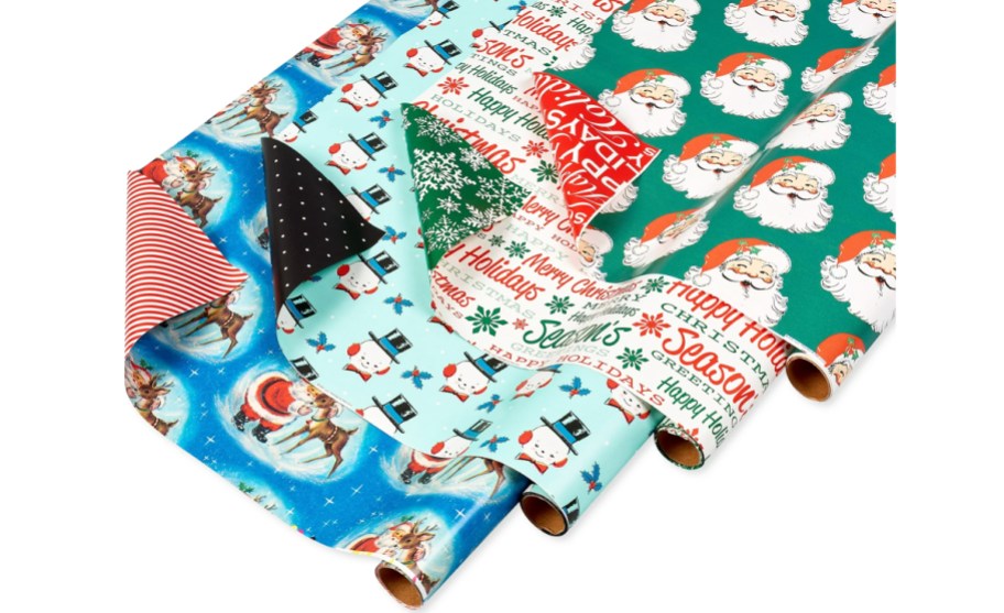 4 rolls of reversible christmas wrapping paper