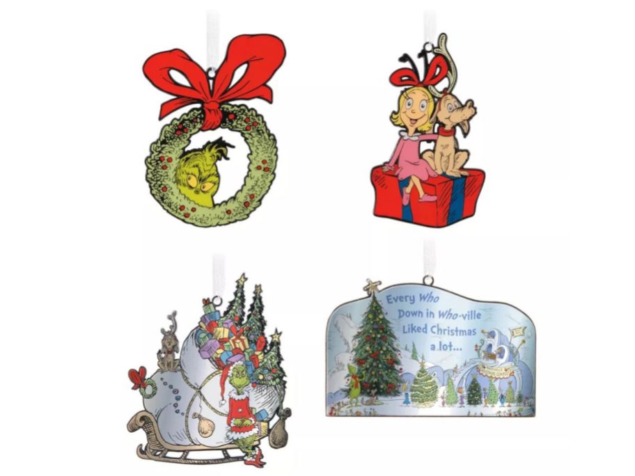 Hallmark 4-Piece Dr. Seuss How the Grinch Stole Christmas Metal Christmas Tree Ornament Set stock image