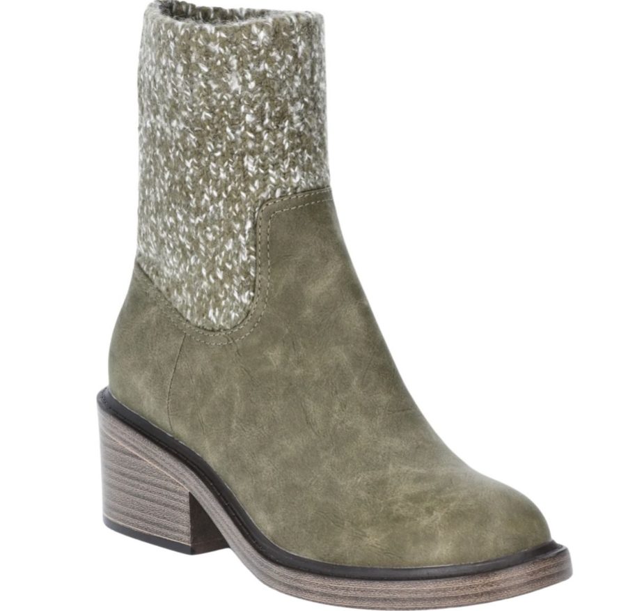 an olive green womens knit bootie