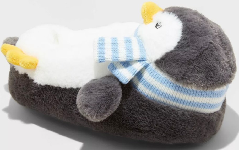 penguin slipper with blue scarf 