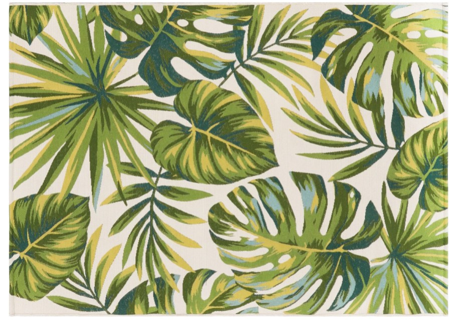 green palm leaf print area rug