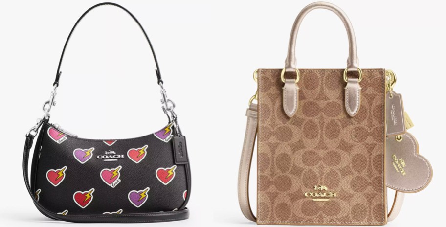 heart bolt print and coach C print purses