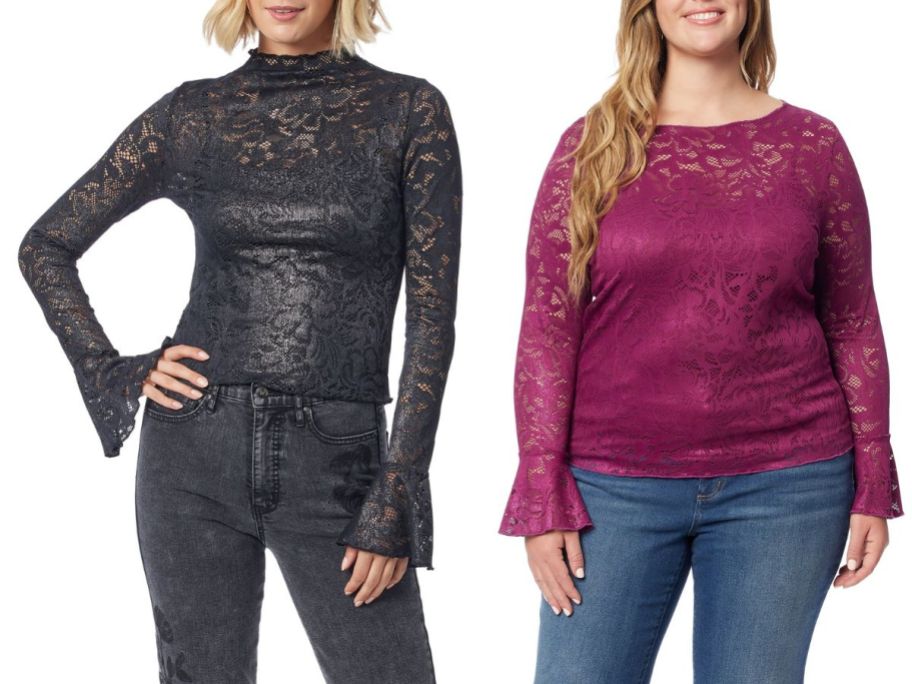 2 women wearing lace tops