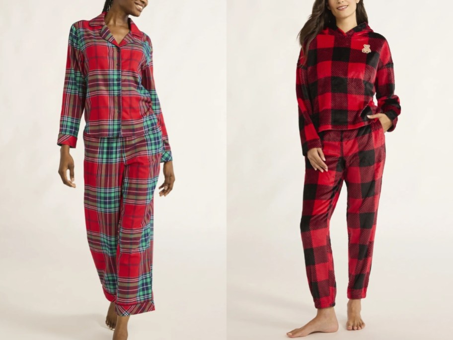 joyspun women's flannel and plush pajama sets