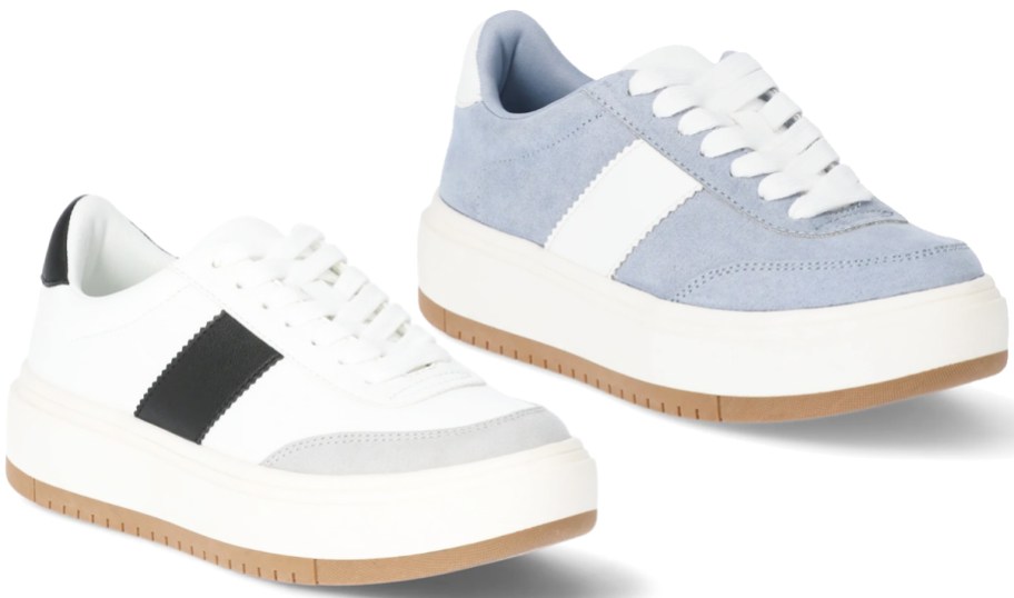 white and blue platform sneakers