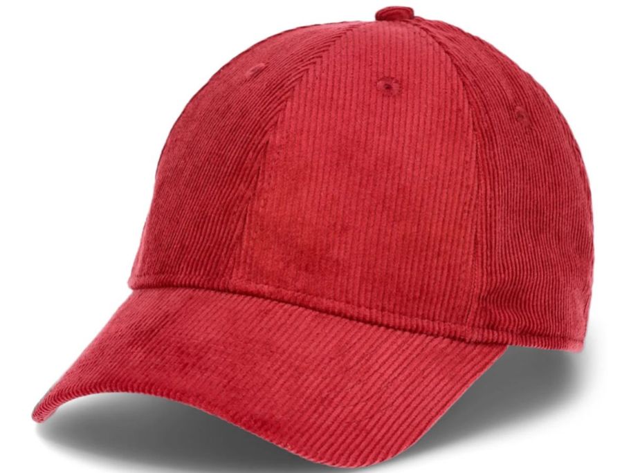 A red Time and Tru Women's Corduroy Baseball Hat