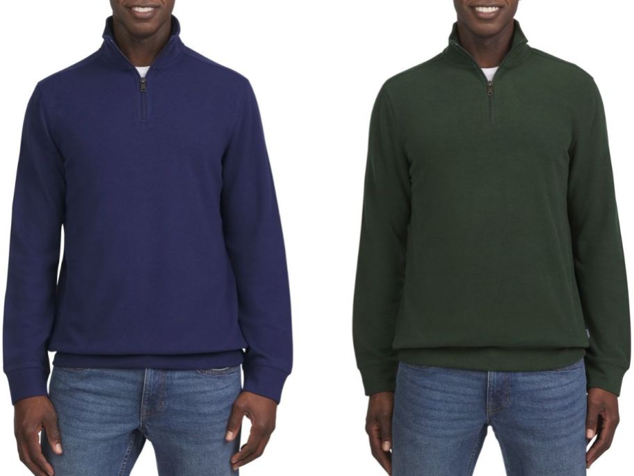 Stock images of two Chaps Men's Brushed Twill Quarter Zip 