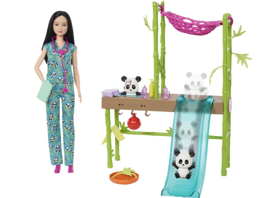 barbie with panda playset