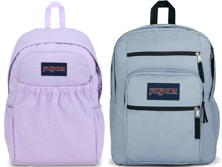 purple and blue jansport backpacks