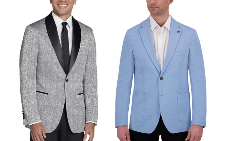 two men wearing gray and blue sports coats