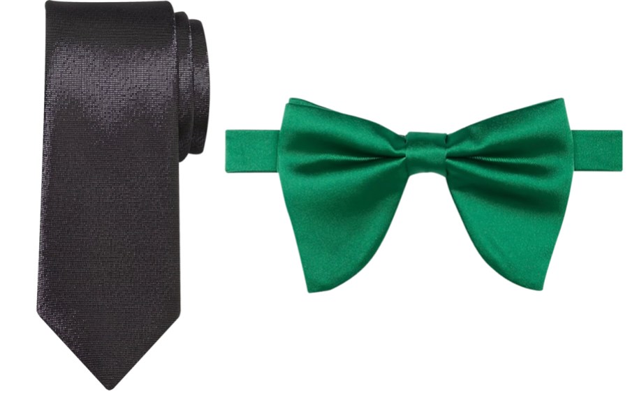 purple tie and green bow tie 