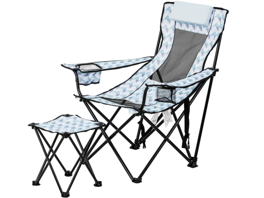 blue and white camp chair 