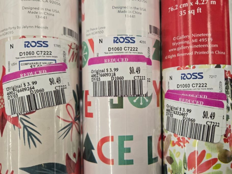 ross 49 cent tags on wrapping paper in store