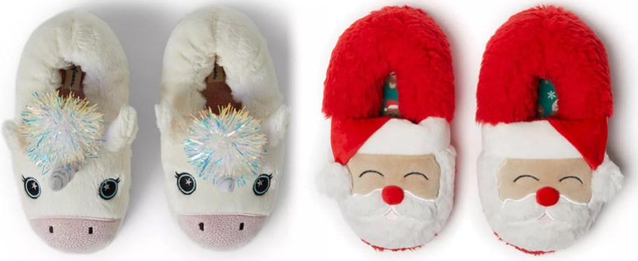 unicorn and santa slippers