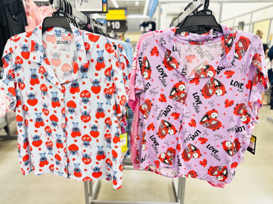 disney valentines day print pajama sets on store rack