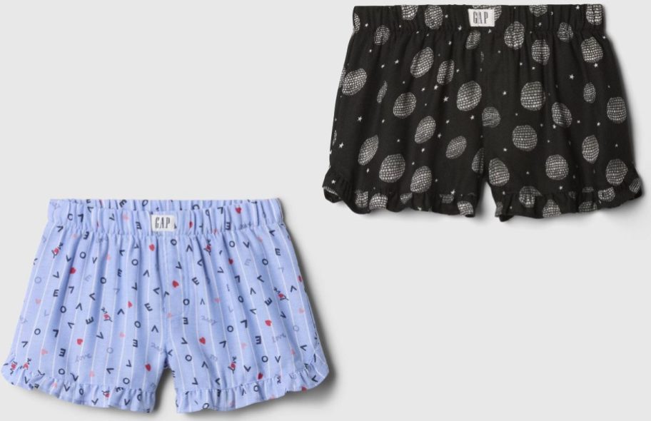 Stock images of two pairs of girl's GAP factory pajama shorts