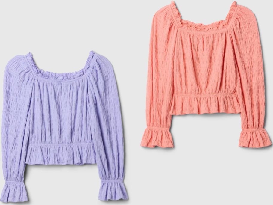 Stock images of two GAP Kids Girl's Crinkle Peplum Tops