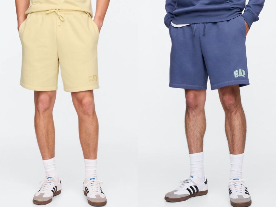 Stock images of two men wearing GAP Men's Logo Shorts