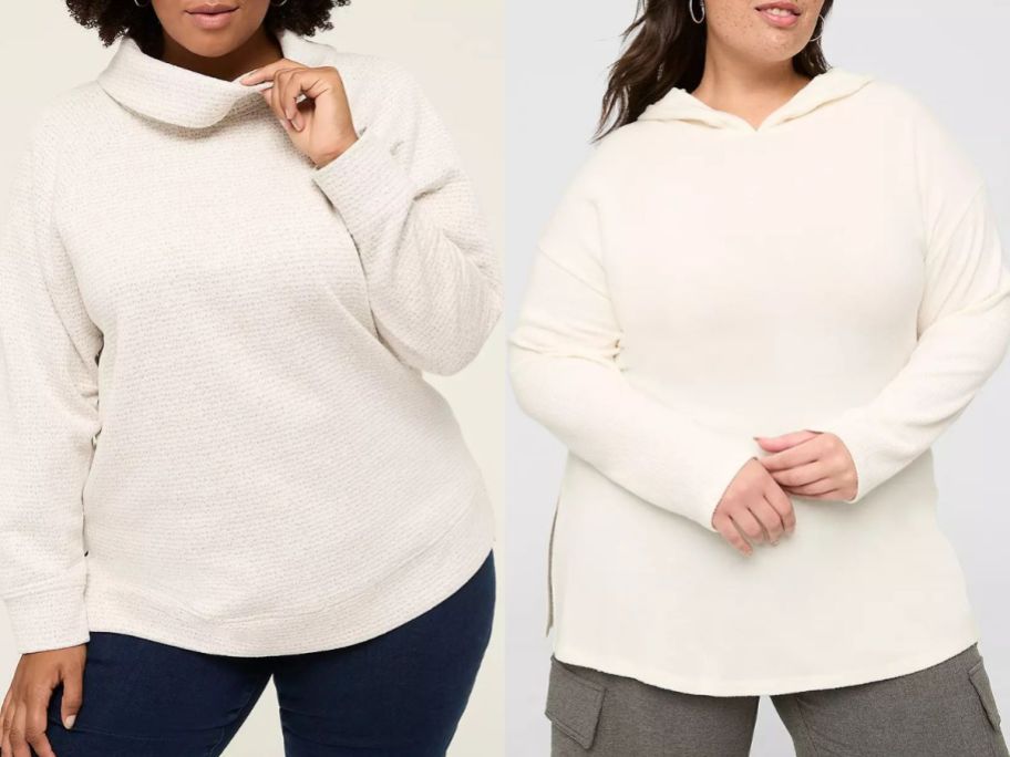 Stock images of two women wearing Lane Bryant tops