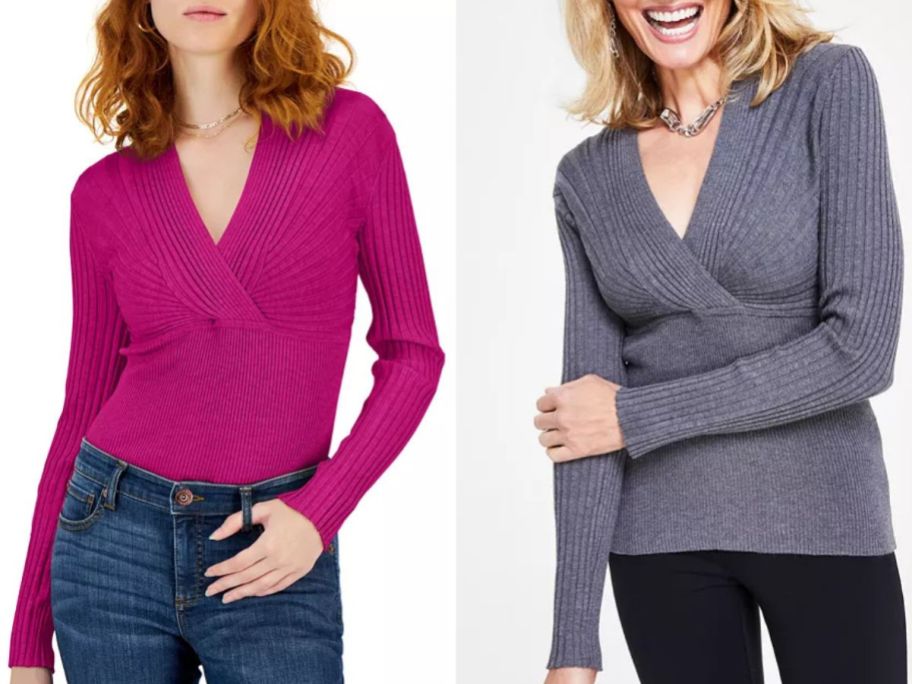 Stock images of two women wearing I.N.C. International Concepts sweaters