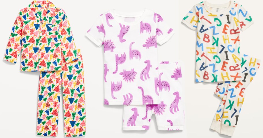 three printed sets of toddler pajamas