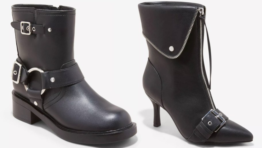 two pairs of black heeled boots