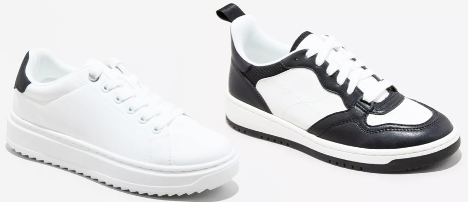 white and white/black pairs of sneakers