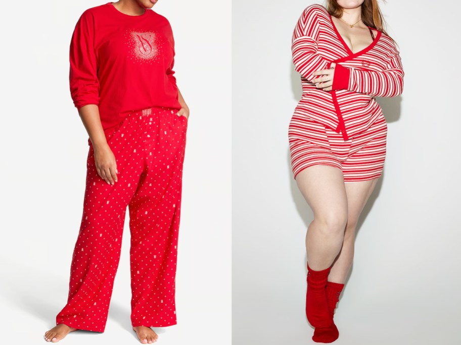 two women in red pajama sets