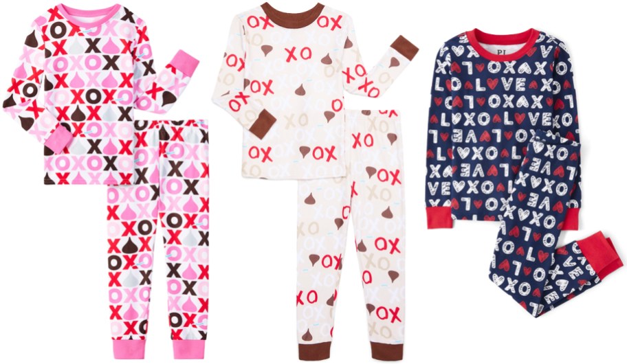 three pairs of kids valentine's day pajamas