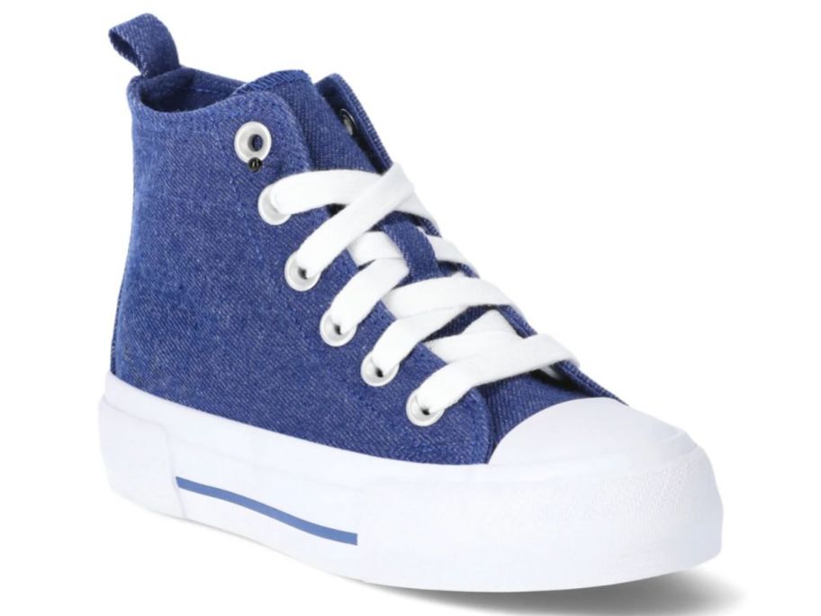 A blue high-top sneaker 