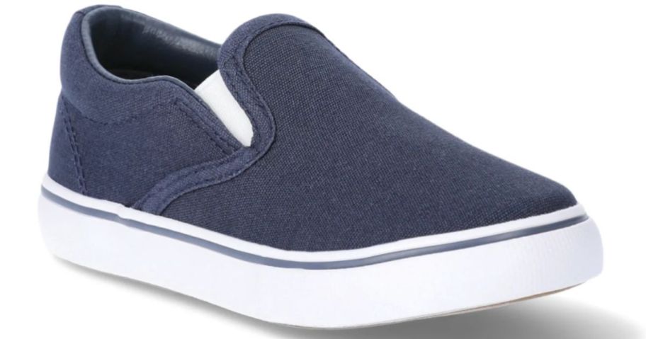 A blue slip-on sneaker