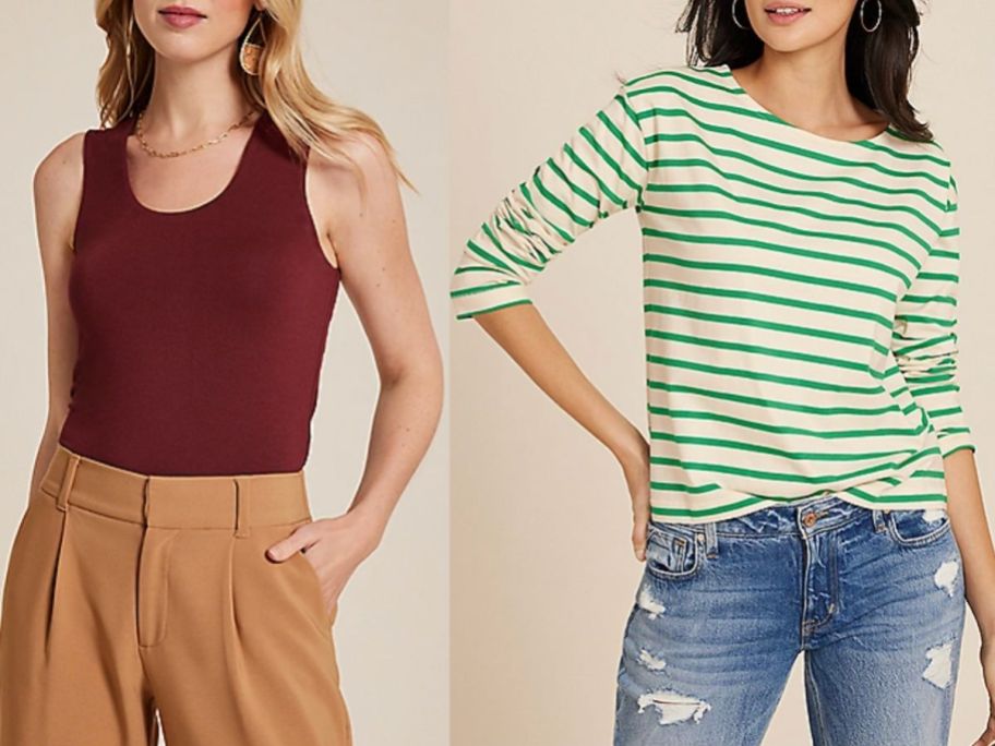 Stock images of two women wearing maurices tops