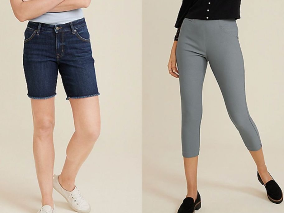 Stock images of two women wearing maurices shorts and pants