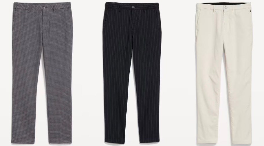 gray, black, and white mens chino pants 