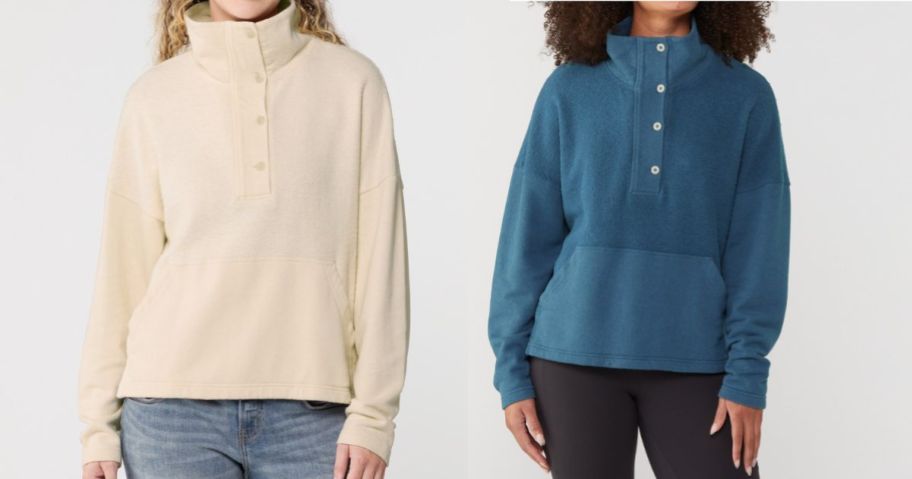 two women wearing REI Co-op Wallace Lake Fleece Pullovers