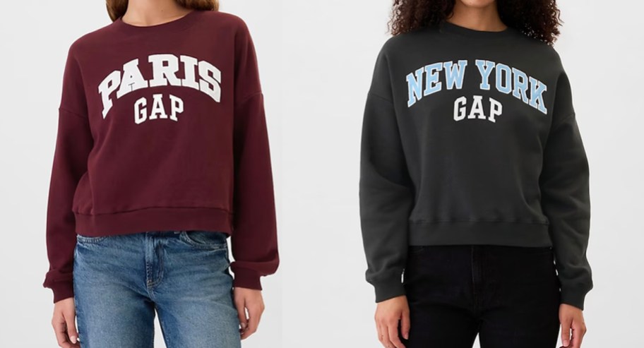 two women in maroon and black gap sweatshirts