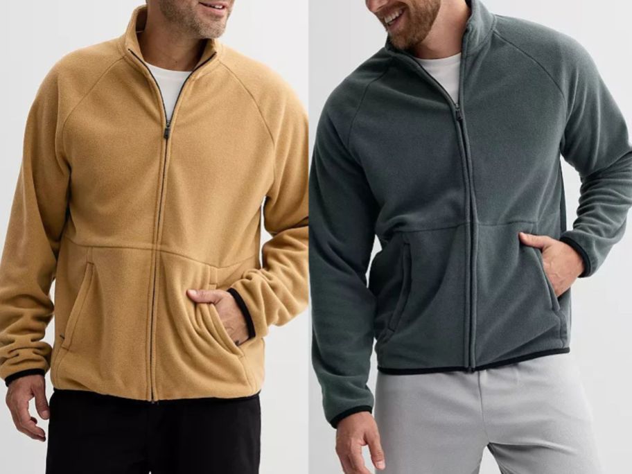 Stock images of two menw earing Tek Gear Men's Micro Fleece Full-Zip Jackets