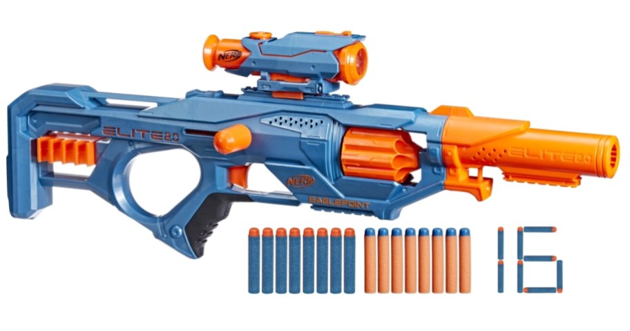 stock image of NERF Elite 2.0 RD-8 Eagleblaster Gun with scope and nerf blasters