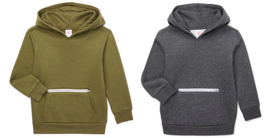 green and grey hoodies with zippered pockets