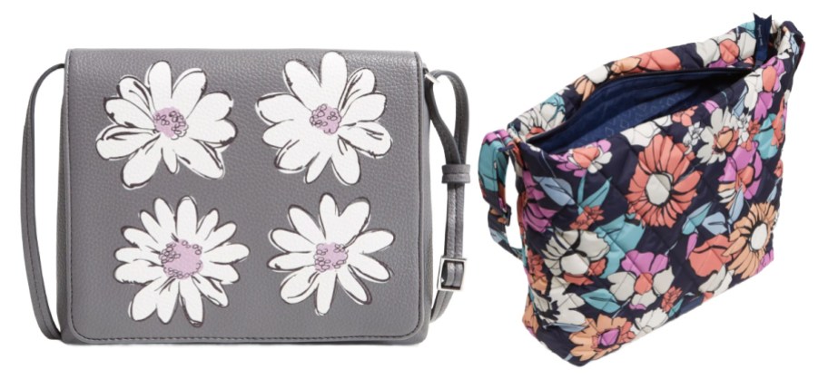 grey floral flap bag and floral hobo bag